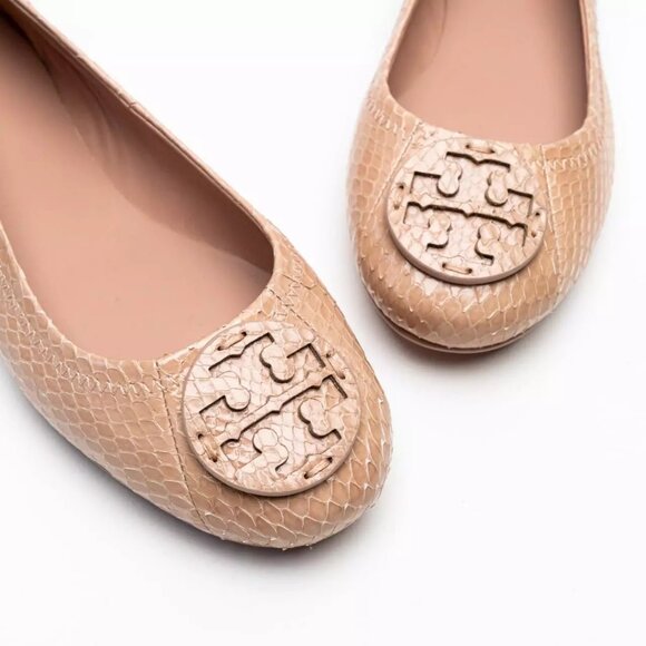 Tory Burch $228 Minnie Travel Ballet Flats Snake Embossed MANY SIZES Meadowsweet - Picture 4 of 14
